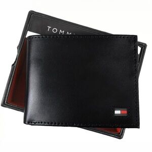 Tommy Hilfiger Men’s Black Leather RFID Bifold Wallet with Valet